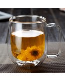 隔熱雙層玻璃杯大肚馬克杯帶手把250ml