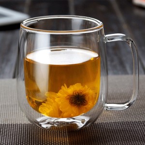 隔熱雙層玻璃杯大肚馬克杯帶手把250ml