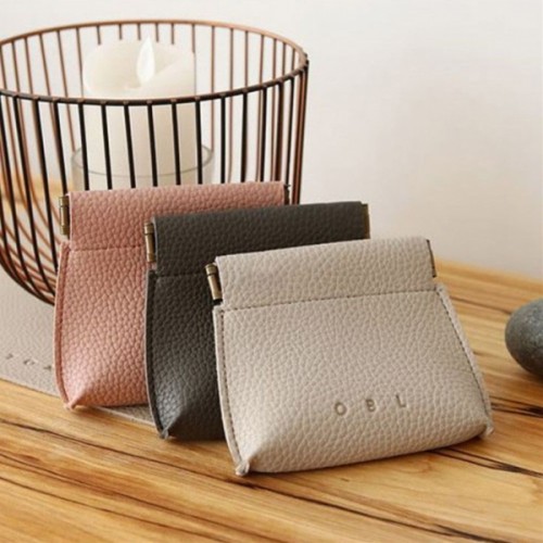 彈片快取皮革方形零錢包